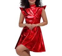 pvucpot Abito da Donna Metallizzato, Senza Maniche, con Glitter, Stile Metallico, Effetto Bagnato, per Feste, Mini Abito da Ballo, Stile olografico, Lucido, per Il Tempo Libero