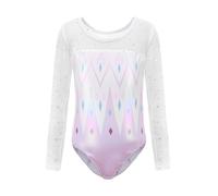 pvucpot Body da danza e ginnastica classica a maniche lunghe per bambine,completo da ginnastica, abbigliamento da gara, con brillantini per bambine 5-12 anni