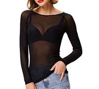 pvucpot Camicia Donna Maglia Trasparente Donna, Tulle Nero Manica Lunga Maglietta Sexy Maglie In Rete Per Clubwear E Feste