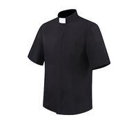 pvucpot Camicia Prete a Maniche Corte da Uomo Clergyman con Colletto Sacerdote per Unisex