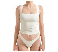 pvucpot Canotta Donna Elegante Estive Crop Top Sexy Slim Fit Tank Top Senza Maniche Canottiera Corto Sportiva con Scollo Quadrato Basic Aderente Sottogiacca Moda Maglietta Clubwear Tinta Unita Shirt