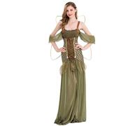 pvucpot Costume da Fatina, con Abito e Ali Vestito Medievale Donna Vintage Costume Halloween Maniche Corte Principessa Lungo Vestito da donna da fata dei fiori, costume per Halloween
