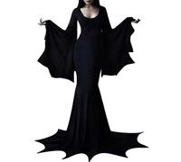 pvucpot Costume da Strega per Halloween Abito da Strega con Scollo a V Abito Sexy da Strega Costume da Strega Morticia Abbigliamento Medievale Addams Vestito da Pavimento