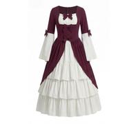 pvucpot Costume Gotico Donna Retrò, Abito Medievale Donna con Scollo Quadrato e Vita Sagomata, Vestito Medievale Donna con Fiocco Ricamato, Abito Elegante da Cerimonia per Teatro, Feste a Tema