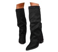 pvucpot Fold Over Stivali Slouch Block Heels Dressy Stivali al Ginocchio