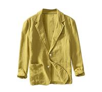 pvucpot Giacca in Lino, da Uomo, Estiva, Leggera, Blazer, per Il Tempo Libero, con Due Bottoni, Leggera, Sportiva, per Il Tempo Libero, Giacca da uo Giallo