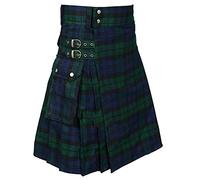 pvucpot Guerriero Medievale Kilt Moda Vintage Gotico Punk Rock in Pelle Patchwork Pocket Knight Rock Tradizionale Kilt Uomo Moda Gonna Scozzese