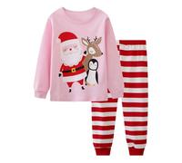 pvucpot Pigiama Ragazza Babbo Natale Cotone Lungo Biancheria da Notte Vestiti Bambina Invernale Due Pezzi Impostato Natale Regalo per Bambini 1-7 Anni