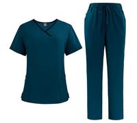 pvucpot Scrub per le donne Split Suit V-Top e pantaloni da jogging con quattro tasche colore puro asciugatura rapida medica infermieristica uniforme