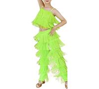 pvucpot Set 2 Pezzi Abito Latino Bambina con Frange - Top Canotta con Nappe e Pantaloni Danza Moderna, Costume da Ballo Latino Americano per Bambine, Perfetto per Prove e Allenamento