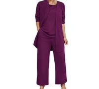 pvucpot Set da 3 pezzi estivo da donna, leggero e sottile, tinta unita, per la casa, ufficio, business, 3 pezzi, per il tempo libero, elegante, abbigliamento da lavoro