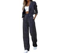 pvucpot Tailleur Gessato Donna Eleganti 2 Pezzi Gilet e Pantaloni Ufficio e Lavoro Completo Donna Estate Blazer Maniche Lunghe Tuta Elastici in Vita Set di Abiti in Tinta Unita
