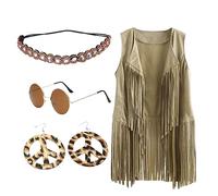 pvucpot Vestiti Anni 70 Anni 60 Anni 70 Gilet Nappa Occhiali Da Sole Collana Orecchini Cerchietto Accessori Hippie Discoteca Festa Di Carnevale