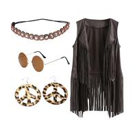 pvucpot Vestiti Anni 70 Anni 60 Anni 70 Gilet Nappa Occhiali Da Sole Collana Orecchini Cerchietto Accessori Hippie Discoteca Festa Di Carnevale