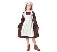 pvucpot Vestito da Cameriera Bambina, 2 Pezzi Vestito Medievale Bambine Costume Vittoriano da Ragazza con Bonnet Medievale, Grembiule, Calzini per la Festa del Libro Mondiale, Carnevale, Halloween