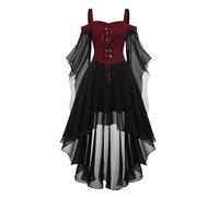 pvucpot Vestito Medievale Donna Abito Canotta Gotico Donna Con Spalle Scoperte E Gonna Asimmetrica In Pura Mussola Maniche A Farfalla Per Halloween E Serate In Costume Medievale Gotico