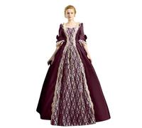 pvucpot Vestito Palazzo Elegante Medioevo Donna Abito Lungo Satin Costume Storico Rinascimentale Victorian per Carnevale Festa di Halloween Masquerade Ballo