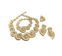 PVUVTNAHW 4 pezzi collana placcata oro orecchini bracciale anello set di gioielli girocollo a forma di cuore for le donne festa di nozze(Gold)