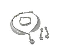PVUVTNAHW 4 pezzi placcati oro con strass collana orecchini pendenti braccialetto anello set di gioielli for le donne festa di nozze(Silver)