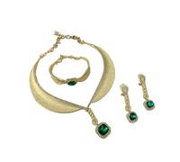 PVUVTNAHW 4 pezzi placcati oro con strass collana orecchini pendenti braccialetto anello set di gioielli for le donne festa di nozze(Green)