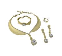 PVUVTNAHW 4 pezzi placcati oro con strass collana orecchini pendenti braccialetto anello set di gioielli for le donne festa di nozze(Gold)