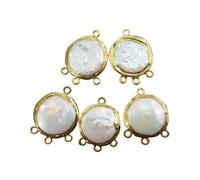 PVUVTNAHW 5 pezzi di connettore pendente con perla bianca Keshi coltivata d'acqua dolce, doppio anello, lunetta in metallo