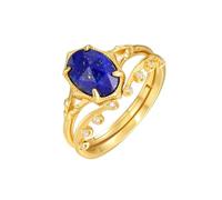 PVUVTNAHW Anelli aperti in argento sterling 925 con lapislazzuli naturale da 6 * 9 mm, for donna, vintage, alla moda, placcati in oro, regalo for matrimonio