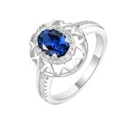 PVUVTNAHW Anelli in argento sterling 925 con zaffiro blu creato for donna, gioielli con pietre preziose, anello di fidanzamento con alone(7)