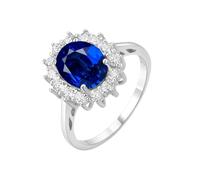 PVUVTNAHW Anelli in argento sterling 925 con zaffiro blu creato, smeraldo nano, rubino rosso, principessa Diana, taglio ovale da 2,67 ct(Created Sapphire,8)