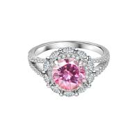 PVUVTNAHW Anello con moissanite da 2 carati, anello con moissanite colorata, gioiello for feste(Pink,7)