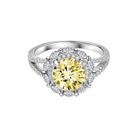 PVUVTNAHW Anello con moissanite da 2 carati, anello con moissanite colorata, gioiello for feste(Yellow,7)