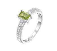 PVUVTNAHW Anello da cocktail con solitario in peridoto taglio smeraldo naturale da 0,5 ct, in argento sterling 925, for feste, anniversari e giorni festivi.(6)