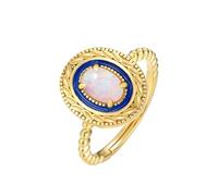 PVUVTNAHW Anello da dito ovale con alone in argento sterling 925 e opale, motivo scolpito vintage, for donna