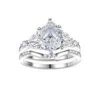 PVUVTNAHW Anello da donna con due anelli in moissanite da 2 ct, 7x9 mm, con diamanti da laboratorio, gioiello da sposa placcato in oro bianco, argento S925(6)
