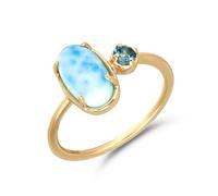 PVUVTNAHW Anello da donna in stile semplice con pietra preziosa naturale di larimar e topazio, in argento sterling 925 placcato oro chiaro, gioielleria raffinata(5)