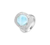 PVUVTNAHW Anello da donna quadrato in argento sterling 925 con pietra preziosa Larimar blu, stile retrò, gemma naturale pura(8)