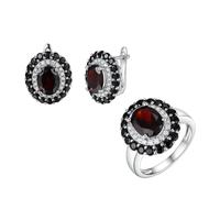 PVUVTNAHW Anello e orecchini in argento sterling 925 con pietra preziosa di granato nero naturale, set di gioielli raffinati for le donne, for feste e uso quotidiano.(6)