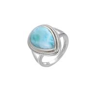 PVUVTNAHW Anello Grande In Argento Sterling 925 Con Pietre Preziose Naturali E Larimar, Design Retrò, Classico E Semplice, Gioiello Femminile For Appuntamenti Da Donna(9)