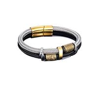 PVUVTNAHW Bracciale con amuleto e Rune con Bussola vichinga della Mitologia norrena con Ciondolo Classico da Uomo in Corda d'Acciaio(21cm,Black Silver)