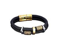 PVUVTNAHW Bracciale con amuleto e Rune con Bussola vichinga della Mitologia norrena con Ciondolo Classico da Uomo in Corda d'Acciaio(23cm,Svart)