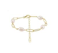 PVUVTNAHW Bracciale con Catena a graffetta in Argento Sterling 925 e Perle ovali Naturali for Donna, Gioielli da Festa(14K Gold_21.5cm)