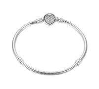 PVUVTNAHW Bracciale con Ciondolo a Forma di Cuore Scintillante in Argento Sterling 925, con Perline e Catena a Serpente, for Donna, Alta gioielleria(17cm)