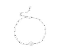 PVUVTNAHW Bracciale da Donna in Argento Sterling 925 con Perle d'Acqua Dolce Naturali e graffetta, a Maglie Grosse(Silver)