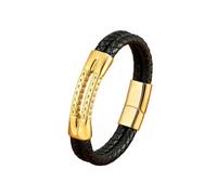 PVUVTNAHW Bracciale da Uomo in Acciaio Inossidabile con Nicchia di Vera Pelle Color Oro E Doppio Strato E Design Minimalista(23cm,Gold-01)