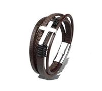 PVUVTNAHW Bracciale in Acciaio Inossidabile con Croce in Pelle Marrone Nero Bracciale da Uomo con Gioielli Hiphop Chiusura Magnetica Avvolgente con Polsino Maschile(18.5cm,S-4tBROWN Cross)