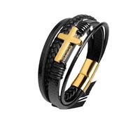 PVUVTNAHW Bracciale in Acciaio Inossidabile con Croce in Pelle Marrone Nero Bracciale da Uomo con Gioielli Hiphop Chiusura Magnetica Avvolgente con Polsino Maschile(22cm,G-4tBlck Cross)