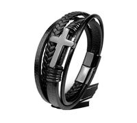 PVUVTNAHW Bracciale in Acciaio Inossidabile con Croce in Pelle Marrone Nero Bracciale da Uomo con Gioielli Hiphop Chiusura Magnetica Avvolgente con Polsino Maschile(18.5cm,B-4tBlck Cross)