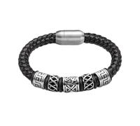 PVUVTNAHW Bracciale in Pelle Rossa caffè Nero Blu Bracciale in Acciaio Inossidabile 316L con Perline vichinghe Forte Chiusura Magnetica for Uomo(19.5cm,Black Viking)