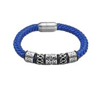 PVUVTNAHW Bracciale in Pelle Rossa caffè Nero Blu Bracciale in Acciaio Inossidabile 316L con Perline vichinghe Forte Chiusura Magnetica for Uomo(21.5cm,Blue Viking)