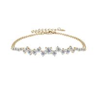 PVUVTNAHW Bracciale Moissanite in Argento Sterling 925 con Doppia Catena Regolabile for Donna(Gold_16.5-21.5cm)